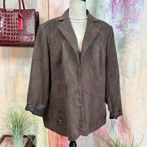 VTG 📌Chocolate Brown Faux Suede Embroidered  Blazer - Jacket